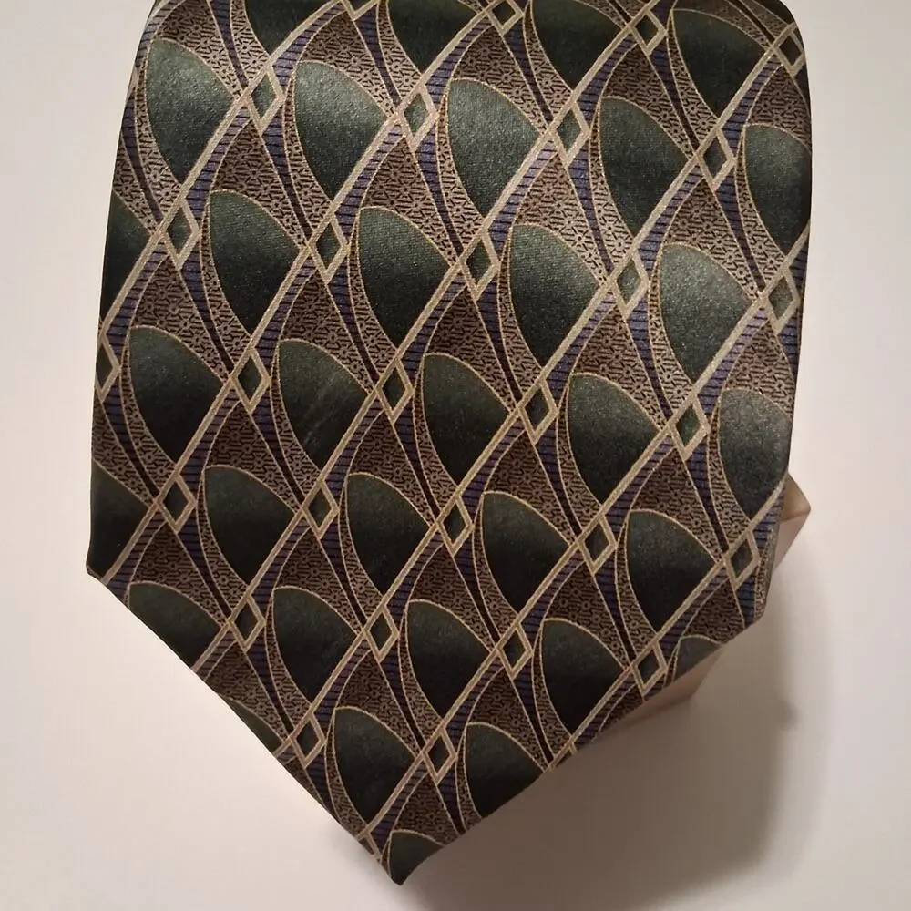 David Taylor Green and Gold Geometric Tie